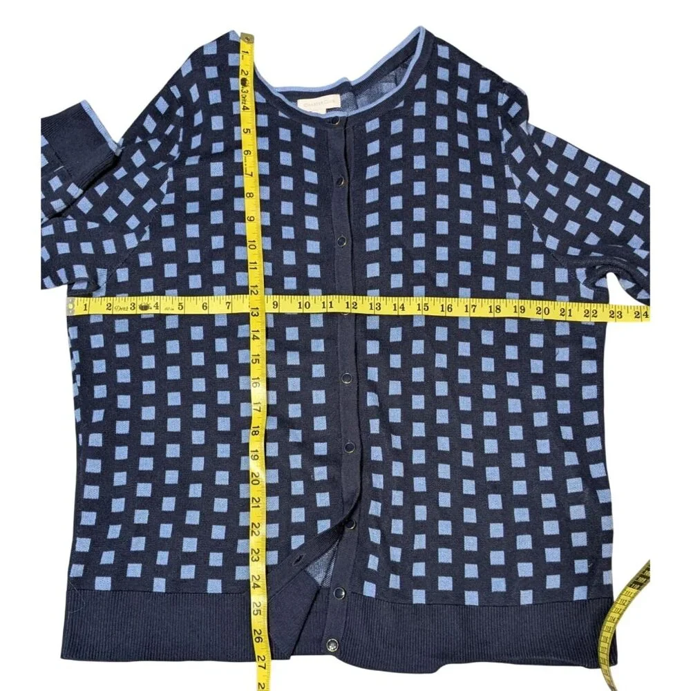 Charter Club Navy & Light Blue Checkered Button-Front Cardigan XXL Cotton Blend - Picture 3 of 13